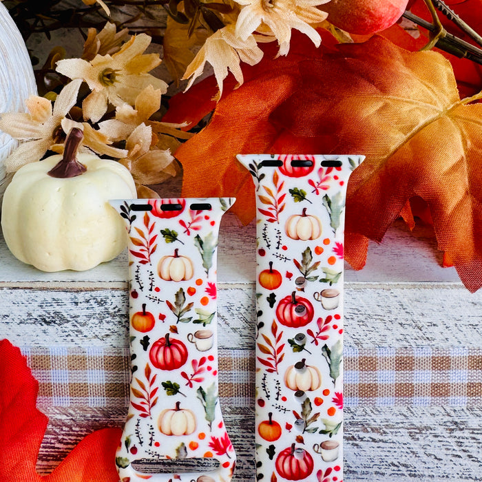 Pumpkin Bouquet Print Silicone Band For Apple Watch