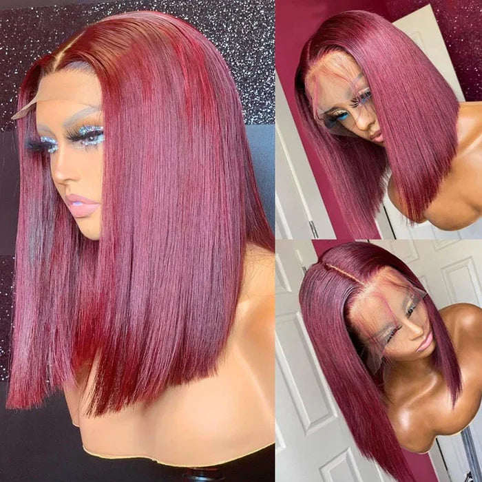 deep red short bob wigs human hair for black women