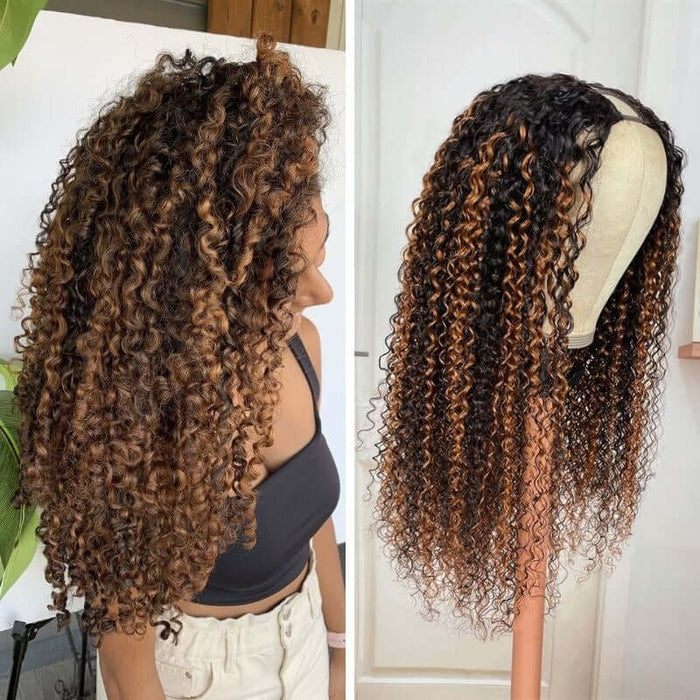 glueless no leav out curly v part wig human hair