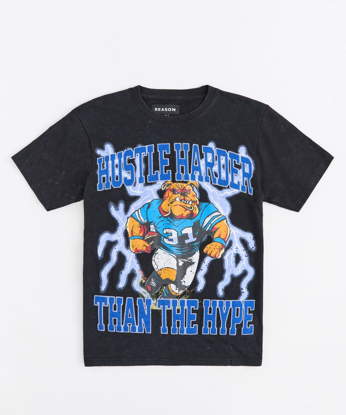 REASON BRAND "HUSTLE HARD" T-SHIRT - RR5-013 - WASHED BLACK