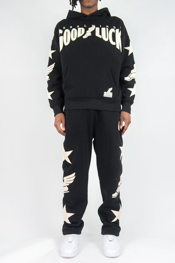 REBEL MIND GOOD LUCK FLEECE SET - 152-323SET - BLACK