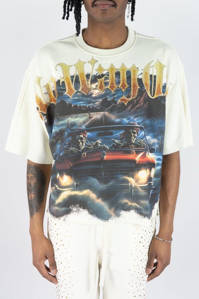 REBEL MIND "NO WAY OUT" RHINESTONE T-SHIRT - 610-11138 - CREAM