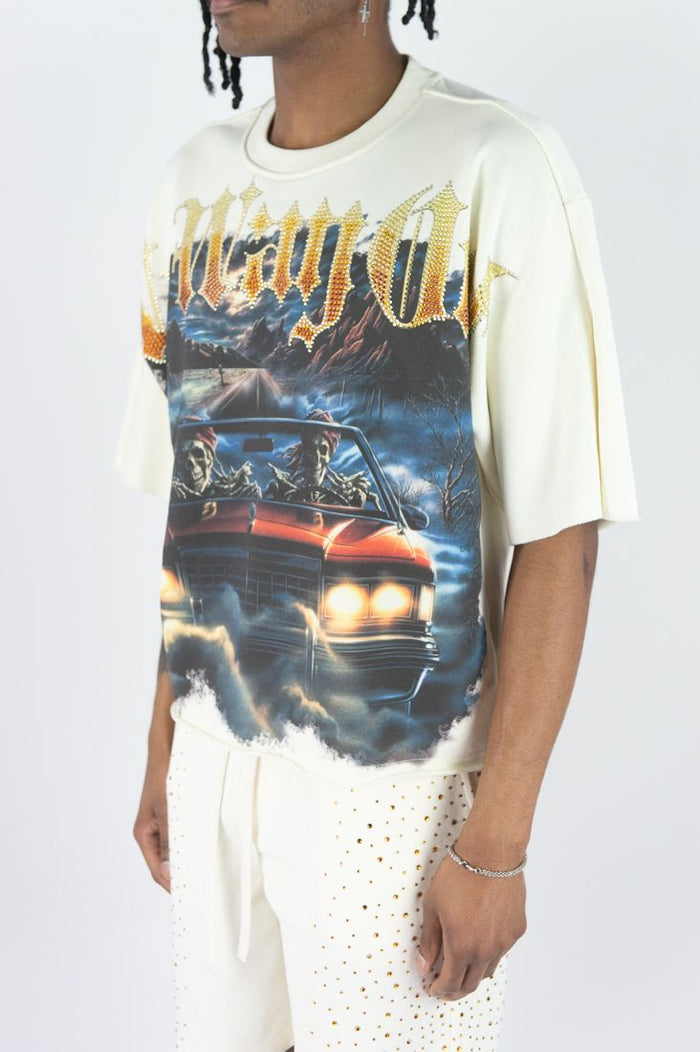 REBEL MIND "NO WAY OUT" RHINESTONE T-SHIRT - 610-11138 - CREAM