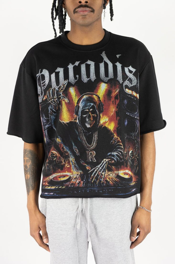 REBEL MIND "PARADISE DJ RHINESTONE T-SHIRT - 610-11137 - BLACK