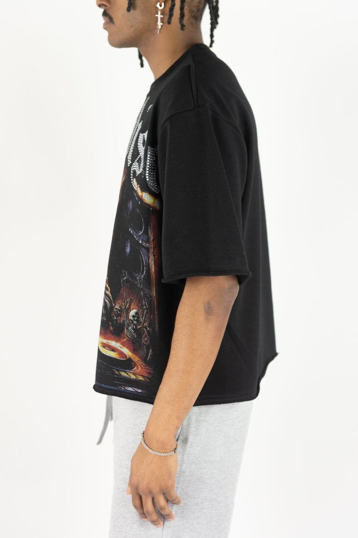 REBEL MIND "PARADISE DJ RHINESTONE T-SHIRT - 610-11137 - BLACK