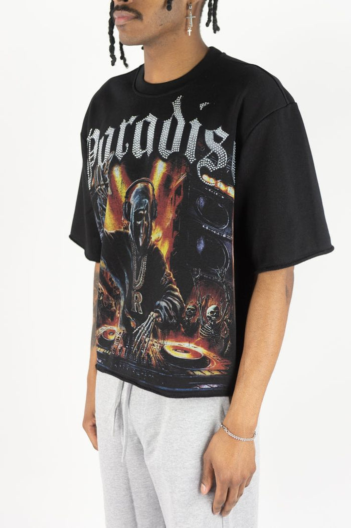 REBEL MIND "PARADISE DJ RHINESTONE T-SHIRT - 610-11137 - BLACK