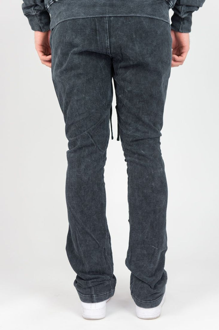 REBEL MIND RIPPED STACKED FLEECE PANT - 100-412- WASH BLACK