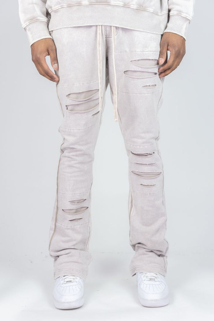 REBEL MIND RIPPED STACKED FLEECE PANT - 100-475 - TAUPE