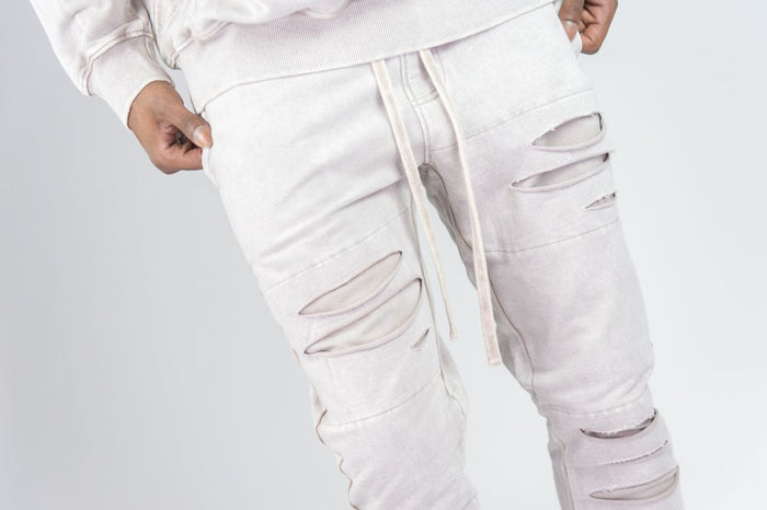 REBEL MIND RIPPED STACKED FLEECE PANT - 100-475 - TAUPE
