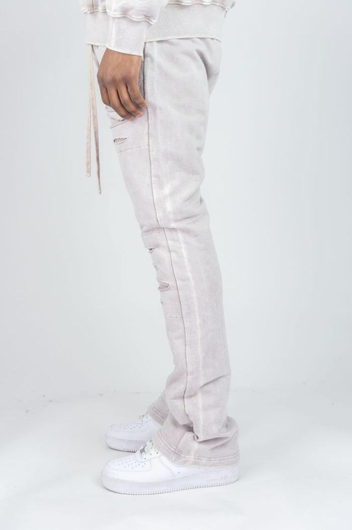 REBEL MIND RIPPED STACKED FLEECE PANT - 100-475 - TAUPE