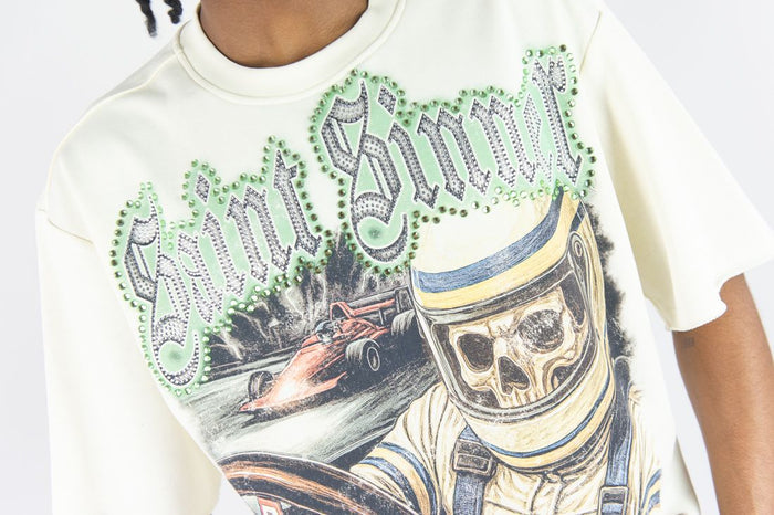 REBEL MIND "SAINT SINNER DRIVER" RHINSTONE T-SHIRT - 610-11170