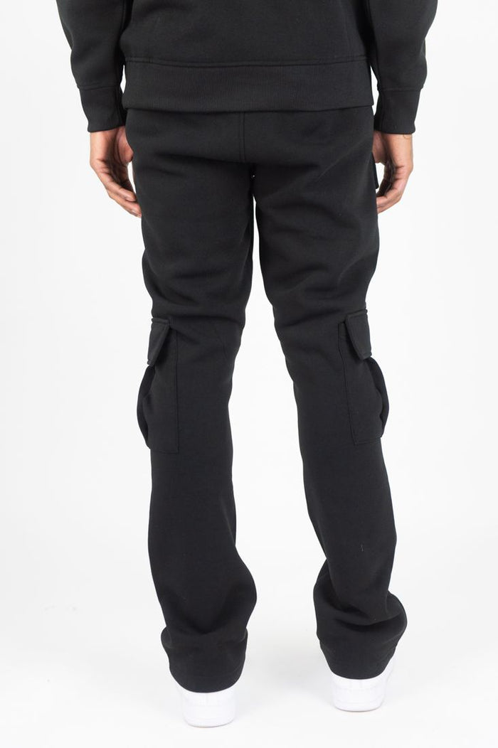 REBEL MIND SOLID CARGO STACK FLEECE PANTS - 100-474 - BLACK