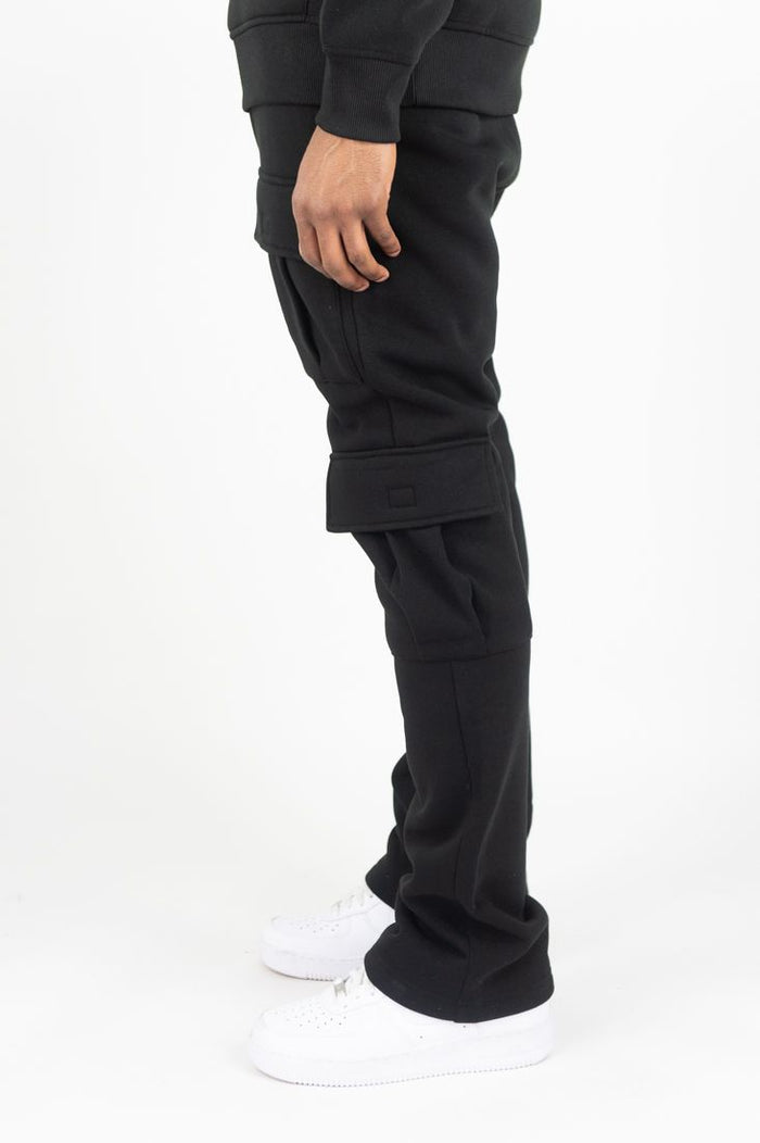 REBEL MIND SOLID CARGO STACK FLEECE PANTS - 100-474 - BLACK