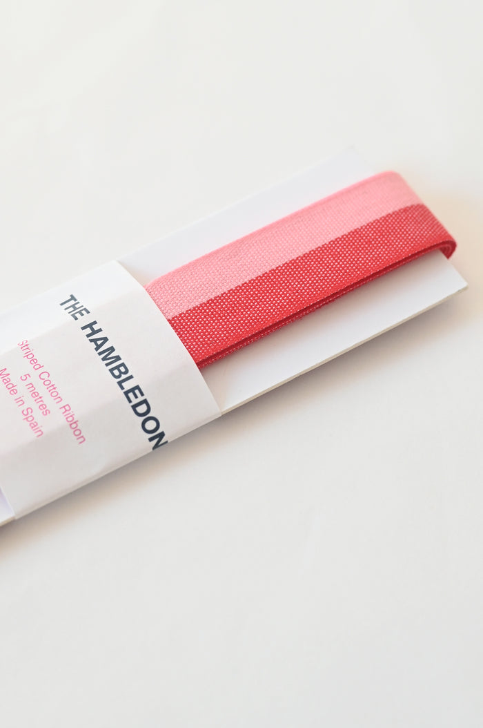 Red and Candy Pink Bicolor Cotton Ribbon 25mm x 5m