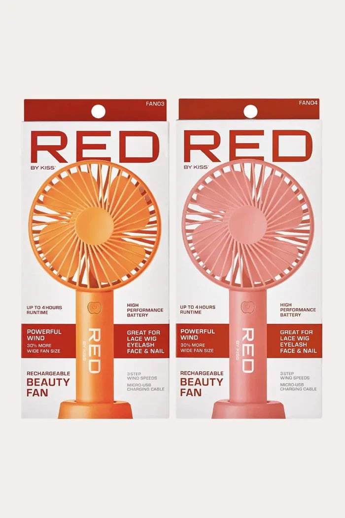 RED BY KISS PORTABLE HANDHELD RECHARGEABLE BEAUTY FAN RED BEAUTY