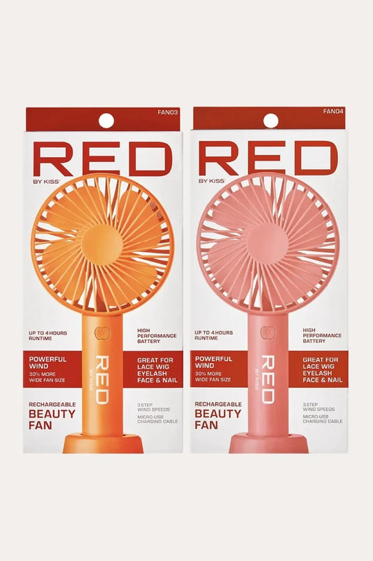 RED BY KISS PORTABLE HANDHELD RECHARGEABLE BEAUTY FAN RED BEAUTY