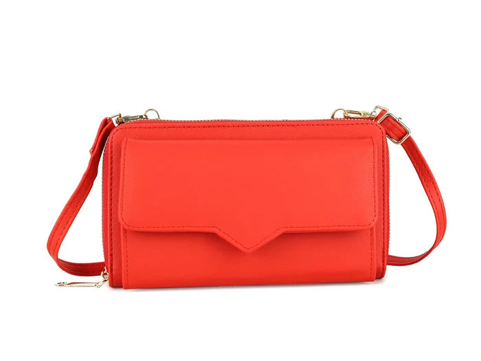 Red Zip Around Wallet Purse With Strap