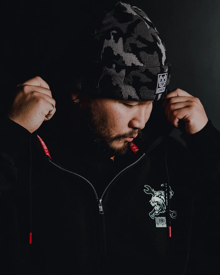 RIBBED BEANIE - Black Camo