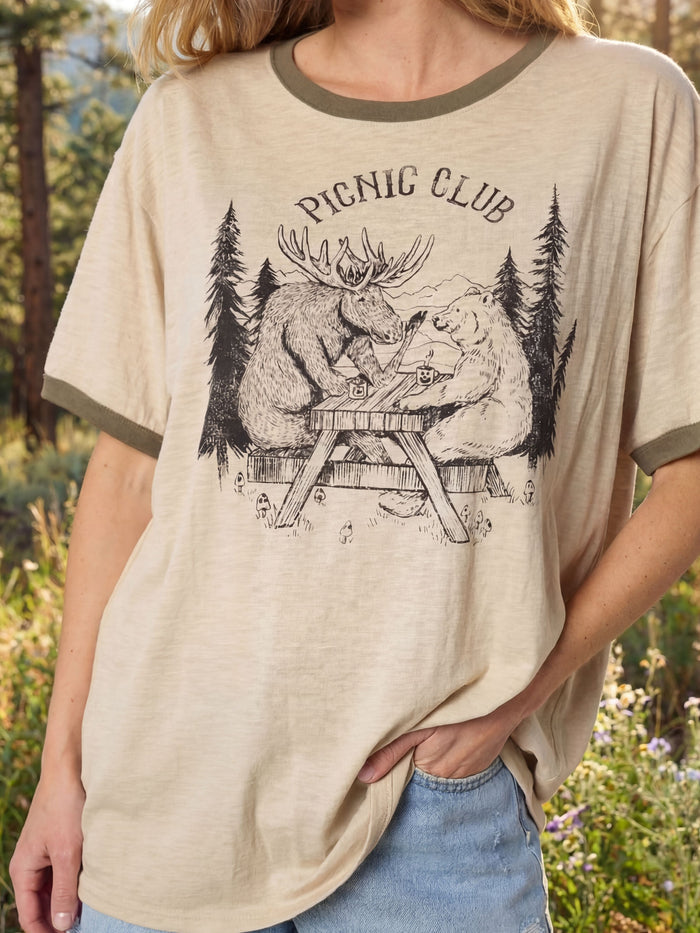 Ringer Oversized Tee Shirt - Picnic Club-view 1