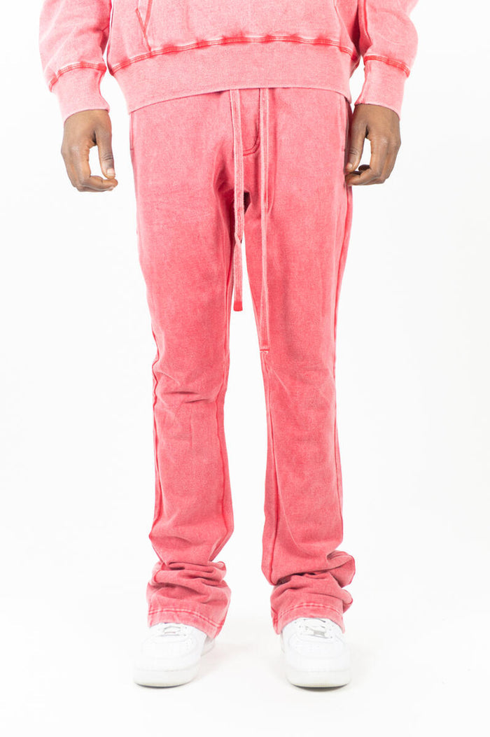 RINGSPUN ACID WASHED FLEECE STACKED PANTS - 351-401 - RED