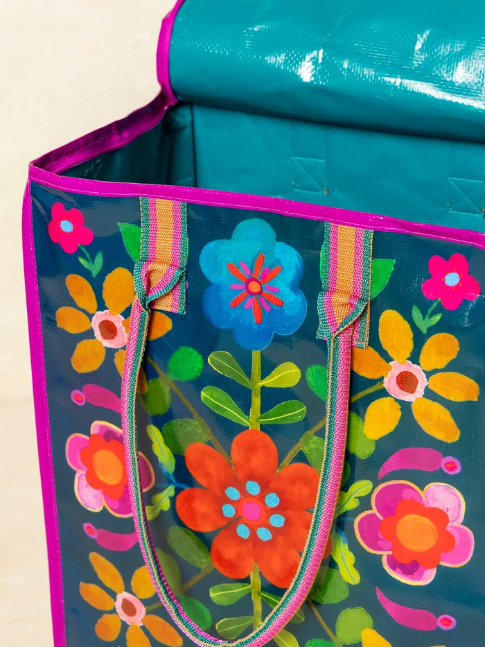 Rolling Tote Bag - Teal Folk Flower-view 4
