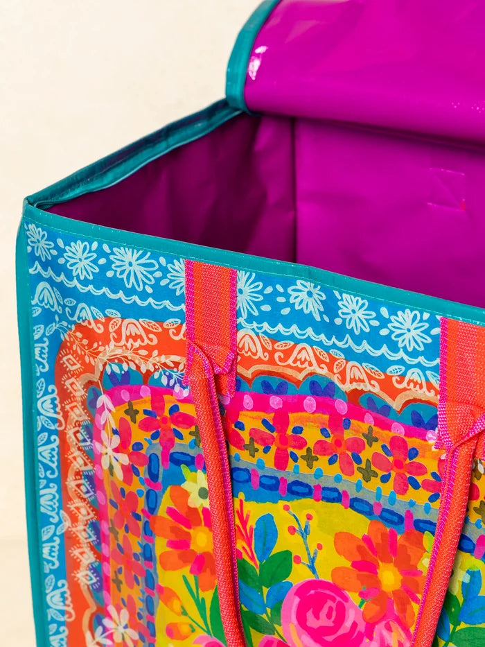 Rolling Tote Bag - XL Teal Flower Bouquet-view 4
