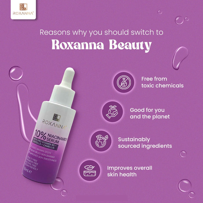 Roxanna 10% Niacinamide Face Serum – Pore Minimising & Brightening Serum with Vitamin B5 & Centella (50ml)