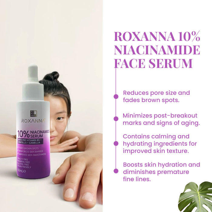 Roxanna 10% Niacinamide Face Serum – Pore Minimising & Brightening Serum with Vitamin B5 & Centella (50ml)