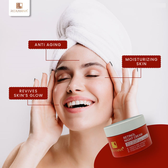 Roxanna Retinol Night Face Cream – Anti-Ageing Moisturiser for Wrinkles, Fine Lines & Uneven Skin Tone (50ml)