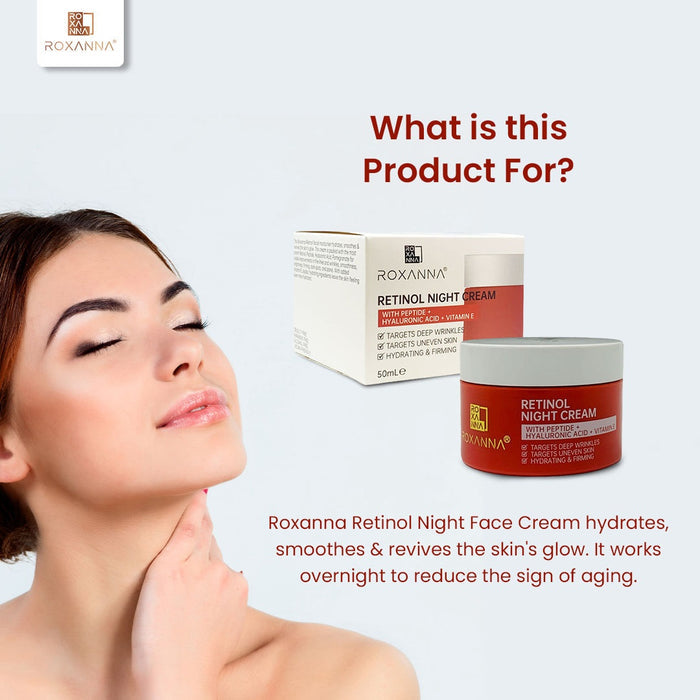 Roxanna Retinol Night Face Cream – Anti-Ageing Moisturiser for Wrinkles, Fine Lines & Uneven Skin Tone (50ml)