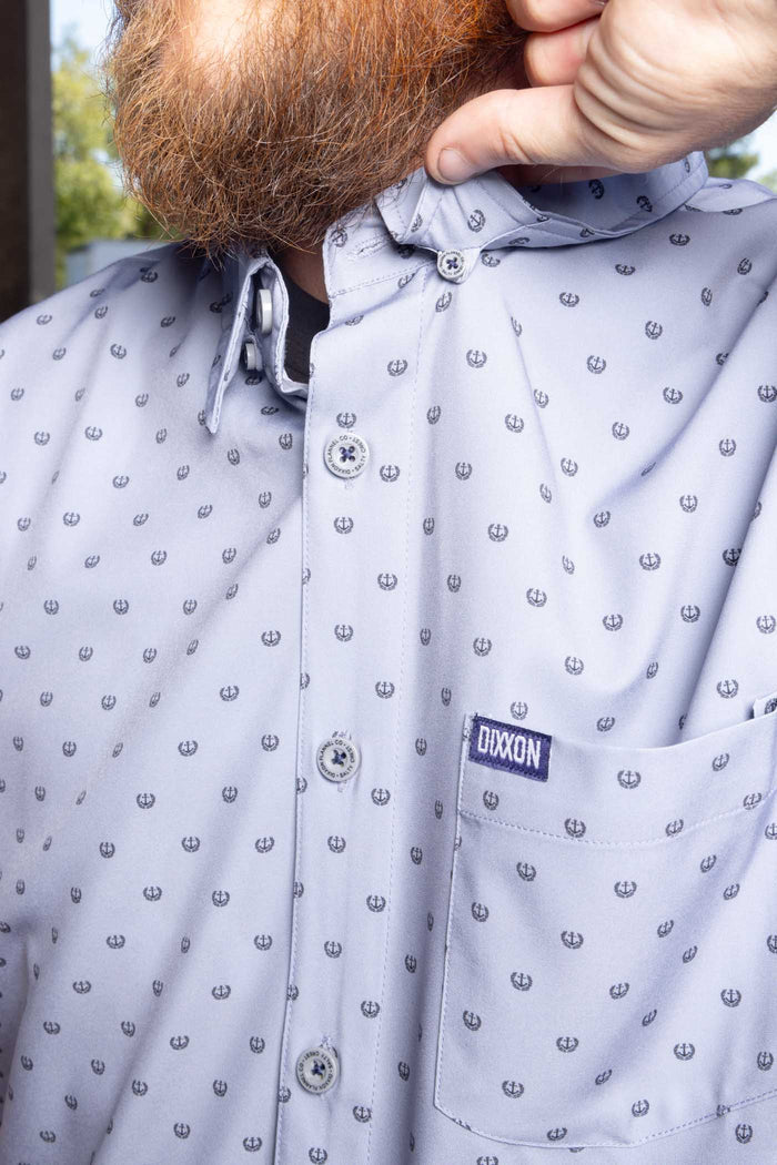 Salty Crest Short Sleeve Party Shirt - Grey/Black