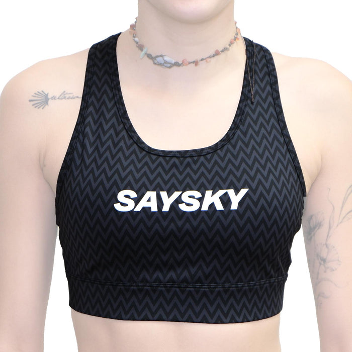 SAYSKY BLACK ZIGZAG COMBAT SPORT BRA MUJER