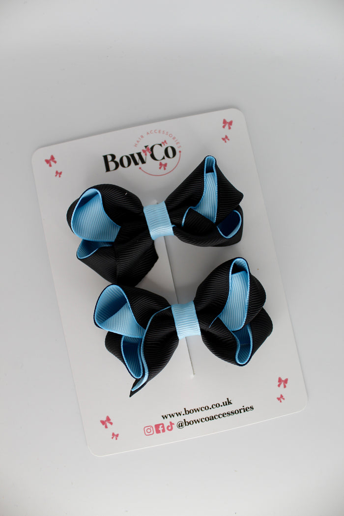 School Black and Blue Topaz Loop Bow Set - Clip