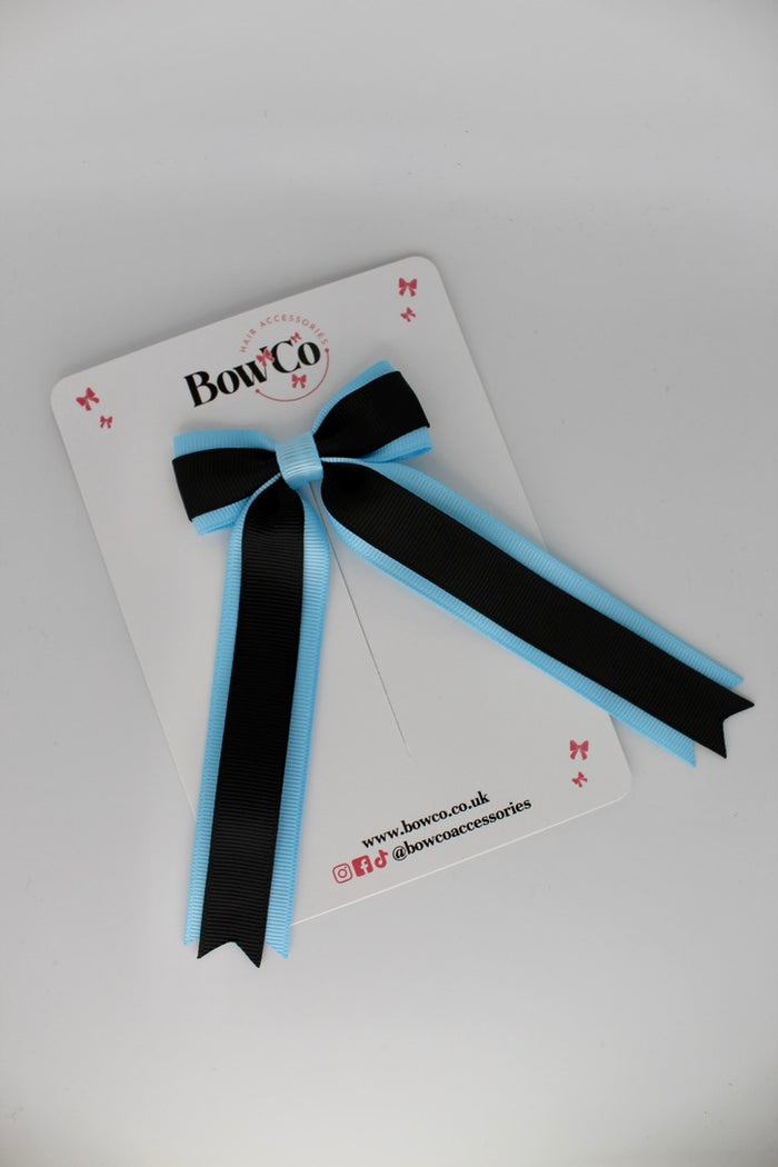 School Black and Blue Topaz Tuxedo Tails Bow – Clip
