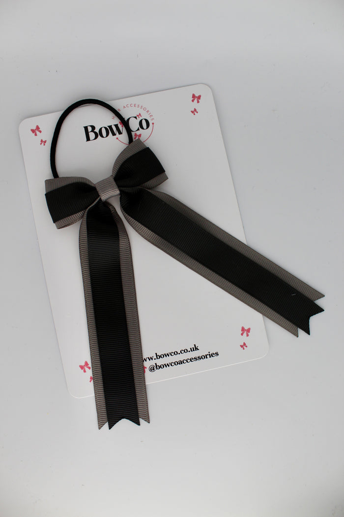 School Bow Black and Metal Grey - Tuxedo Tails Bow - Elastic