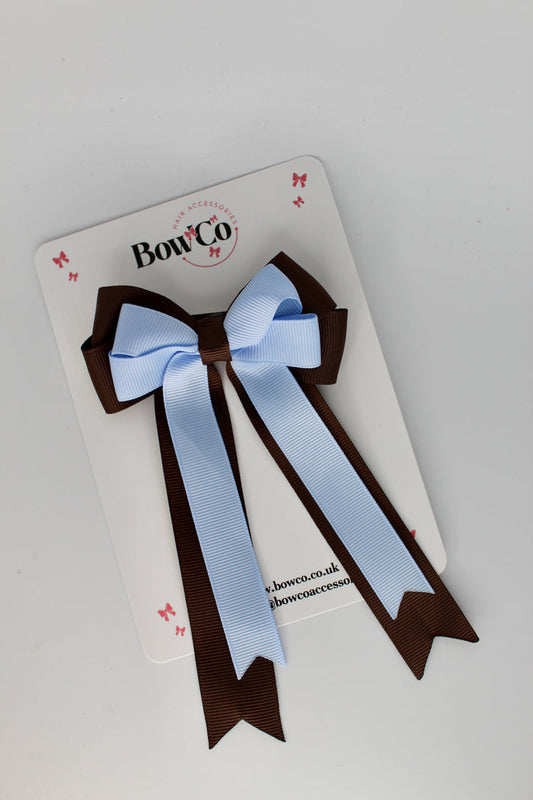 School Bow Bluebell and Brown - Double Bow Tail