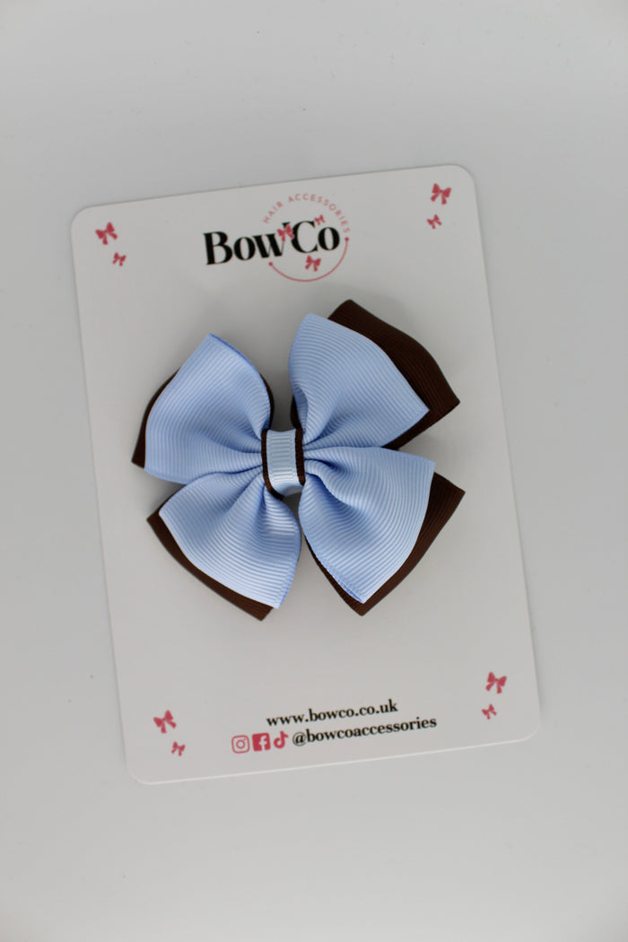 School Bow Bluebell and Brown - Layer Edge Bow - Clip