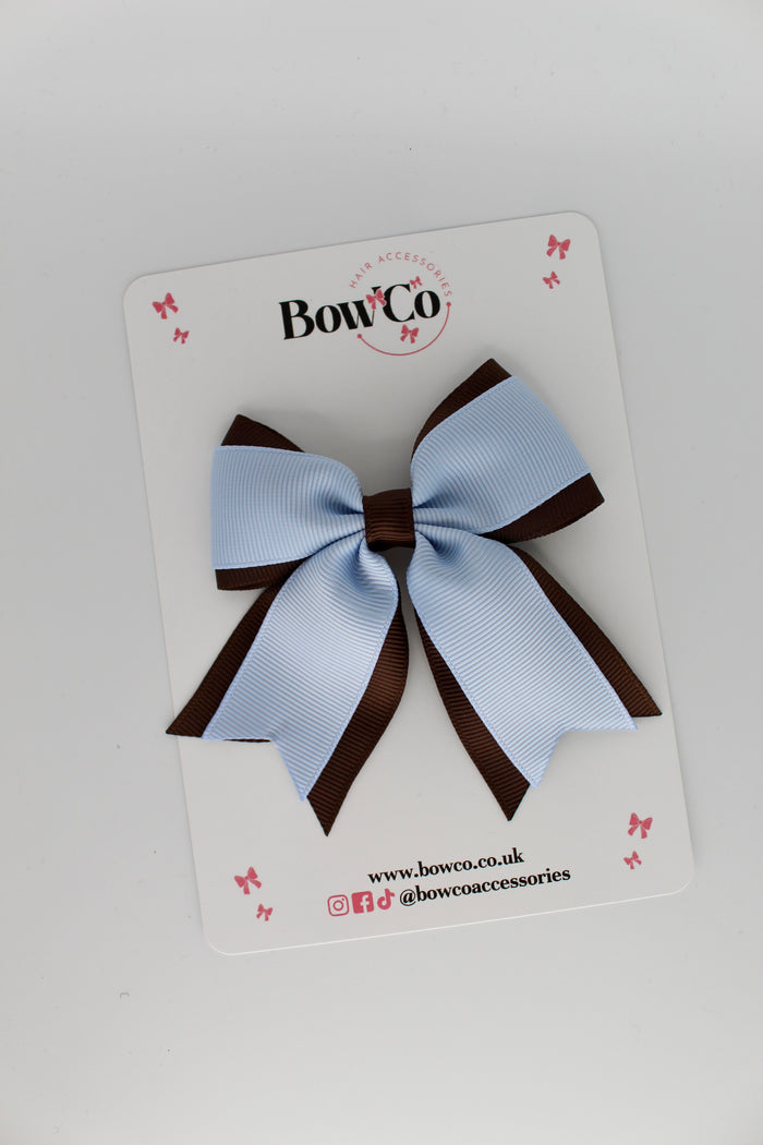 School Bow Bluebell and Brown - Tail Bow Clip
