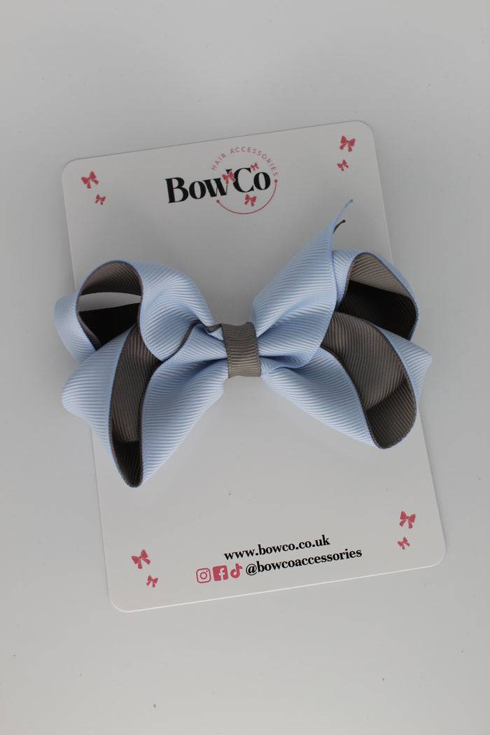 School Bow Bluebell and Metal Grey - Loop Bow - Clip