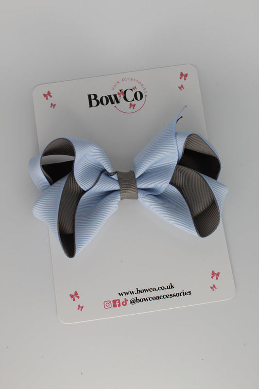 School Bow Bluebell and Metal Grey - Loop Bow - Clip