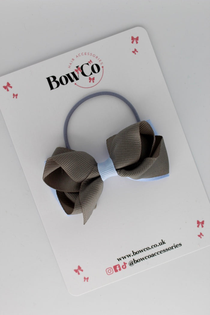 School Bow Bluebell and Metal Grey - Pleated Bow - Elastic