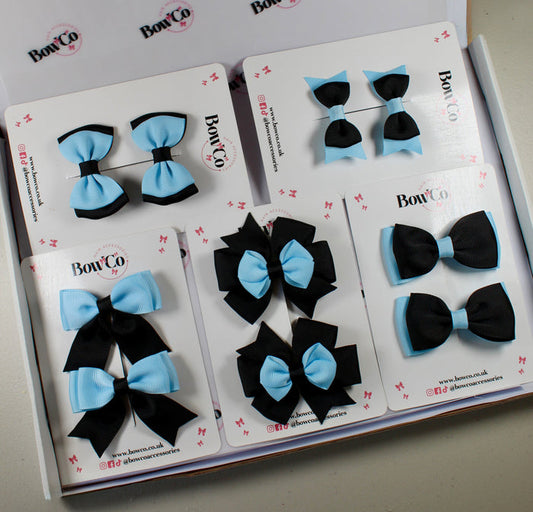 School Bow Bundle Saver - 10 Pack - Black and Blue Topaz - Clip