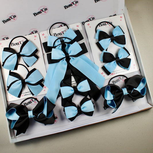 School Bow Bundle Saver - 10 Pack - Black and Blue Topaz - Elastic