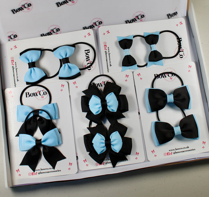 School Bow Bundle Saver - 10 Pack - Black and Blue Topaz - Elastic