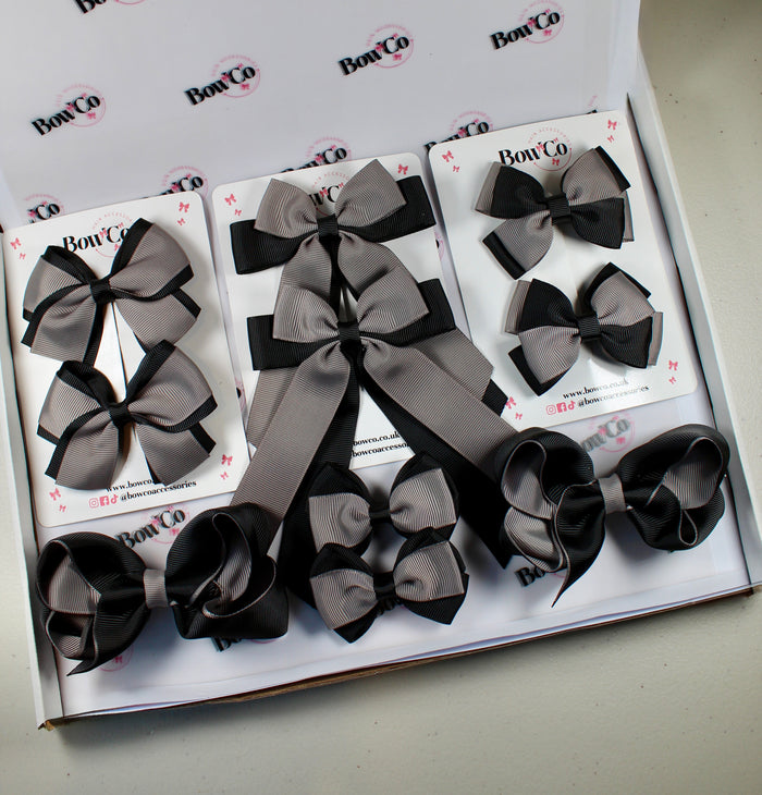 School Bow Bundle Saver - 10 Pack - Black and Grey - Clip