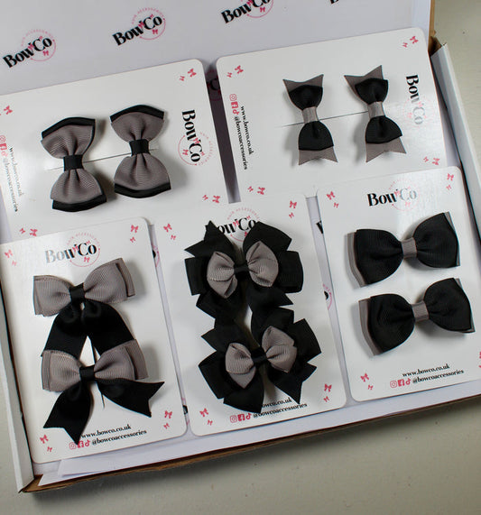 School Bow Bundle Saver - 10 Pack - Black and Grey - Clip