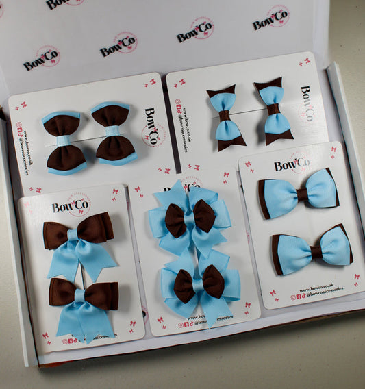 School Bow Bundle Saver - 10 Pack - Blue Topaz and Brown - Clip