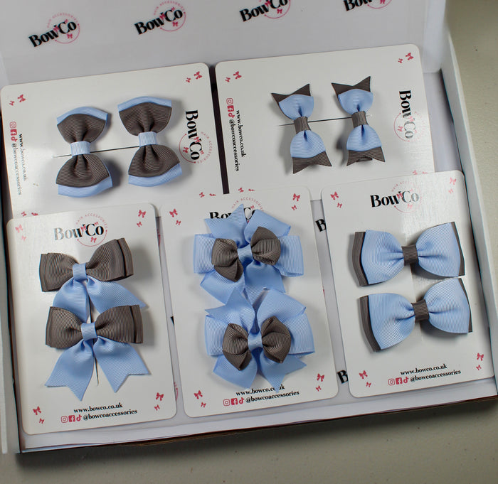 School Bow Bundle Saver - 10 Pack - Bluebell and Grey - Clip