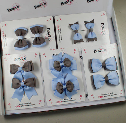 School Bow Bundle Saver - 10 Pack - Bluebell and Grey - Clip