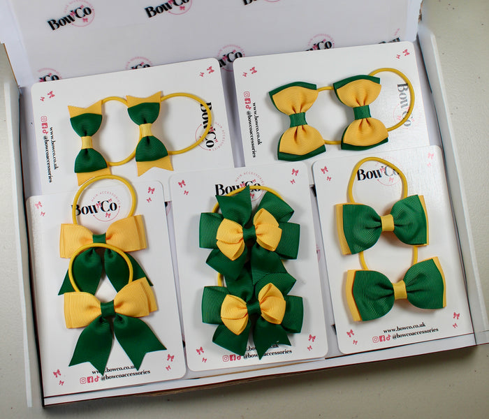 School Bow Bundle Saver - 10 Pack - Green and Yellow - Elastic